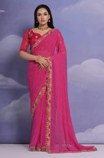 Thumbnail for Jyoti Fashion Women's Rani Pink Coding Sequence Georgette Saree with Blouse - Distacart