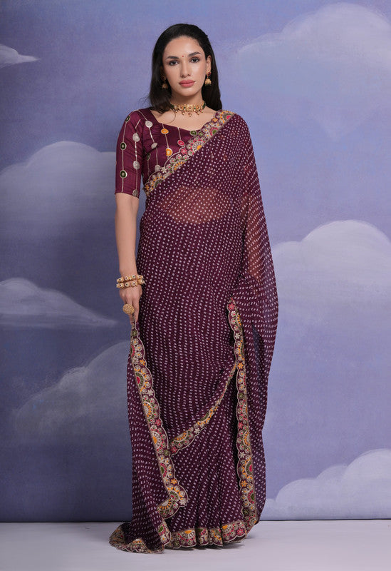 Jyoti Fashion Women's Wine Coding Sequence Georgette Saree with Blouse - Distacart