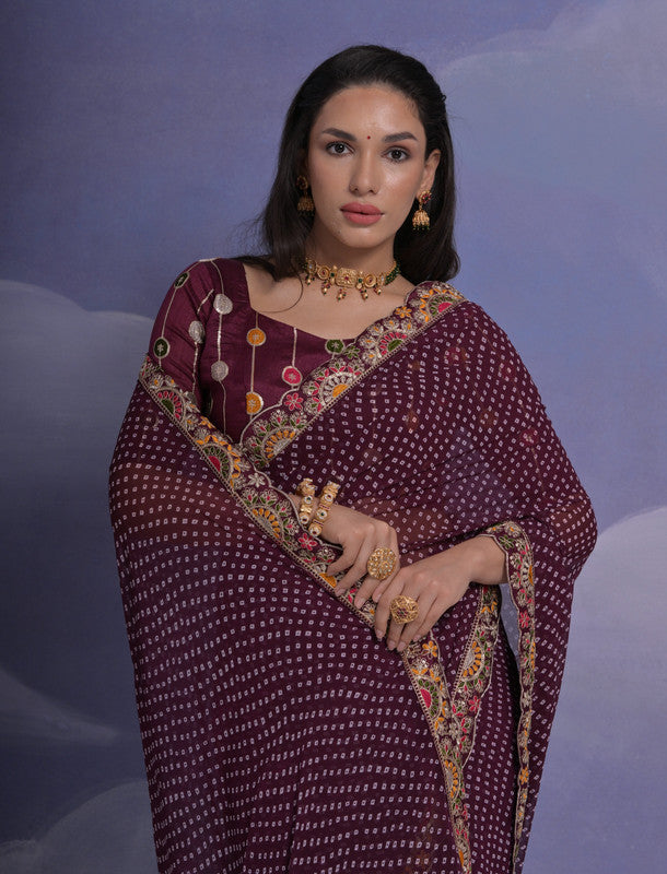 Jyoti Fashion Women's Wine Coding Sequence Georgette Saree with Blouse - Distacart