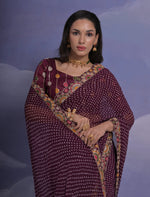Thumbnail for Jyoti Fashion Women's Wine Coding Sequence Georgette Saree with Blouse - Distacart