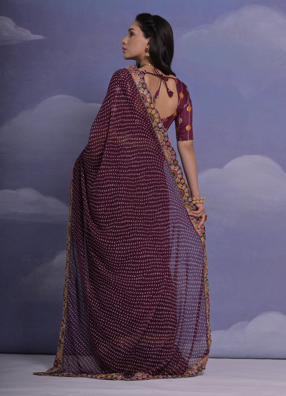 Jyoti Fashion Women's Wine Coding Sequence Georgette Saree with Blouse - Distacart