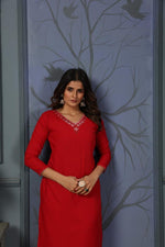 Thumbnail for Jyoti Fashion Women's Red Cotton Handwork Designer Kurta Only - Distacart