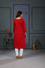Thumbnail for Jyoti Fashion Women's Red Cotton Handwork Designer Kurta Only - Distacart