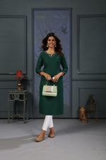 Thumbnail for Jyoti Fashion Women's Green Cotton Handwork Designer Kurta Only - Distacart
