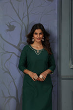 Thumbnail for Jyoti Fashion Women's Green Cotton Handwork Designer Kurta Only - Distacart