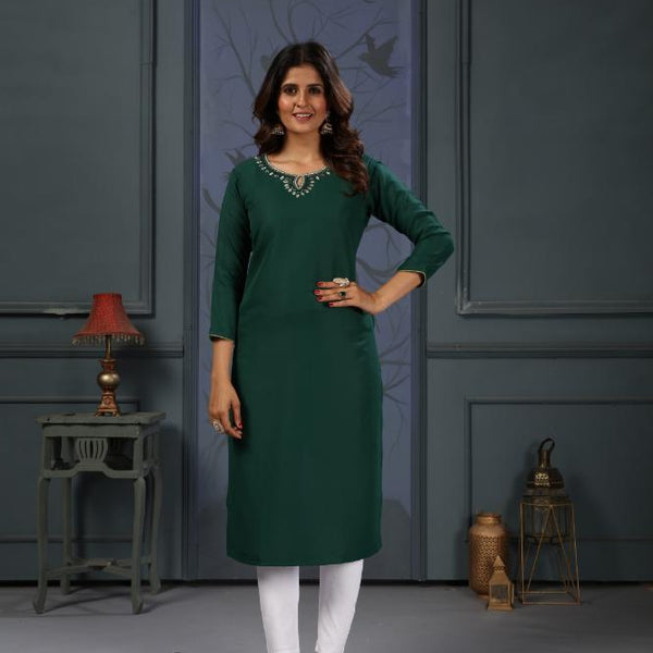 Jyoti Fashion Women's Green Cotton Handwork Designer Kurta Only - Distacart
