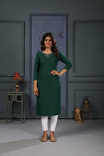 Thumbnail for Jyoti Fashion Women's Green Cotton Handwork Designer Kurta Only - Distacart