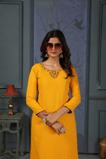 Thumbnail for Jyoti Fashion Women's Yellow Cotton Handwork Designer Kurta Only - Distacart