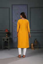 Thumbnail for Jyoti Fashion Women's Yellow Cotton Handwork Designer Kurta Only - Distacart
