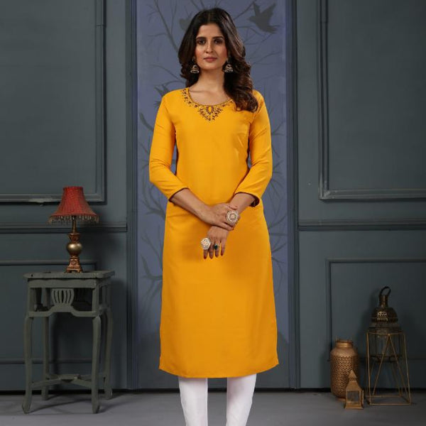 Jyoti Fashion Women's Yellow Cotton Handwork Designer Kurta Only - Distacart