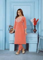 Thumbnail for Jyoti Fashion Women's Orange Rinkal Cotton Embroidered Designer Kurta with Bottom - Distacart