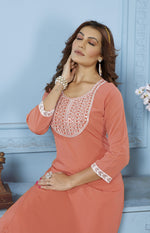 Thumbnail for Jyoti Fashion Women's Orange Rinkal Cotton Embroidered Designer Kurta with Bottom - Distacart