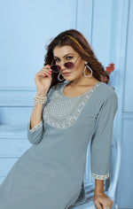 Thumbnail for Jyoti Fashion Women's Grey Rinkal Cotton Embroidered Designer Kurta with Bottom - Distacart