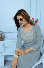 Thumbnail for Jyoti Fashion Women's Grey Rinkal Cotton Embroidered Designer Kurta with Bottom - Distacart