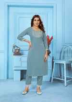 Thumbnail for Jyoti Fashion Women's Grey Rinkal Cotton Embroidered Designer Kurta with Bottom - Distacart