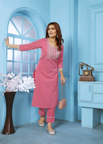 Thumbnail for Jyoti Fashion Women's Pink Rinkal Cotton Embroidered Designer Kurta with Bottom - Distacart