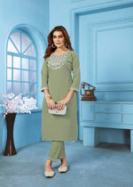 Thumbnail for Jyoti Fashion Women's Green Rinkal Cotton Embroidered Designer Kurta with Bottom - Distacart
