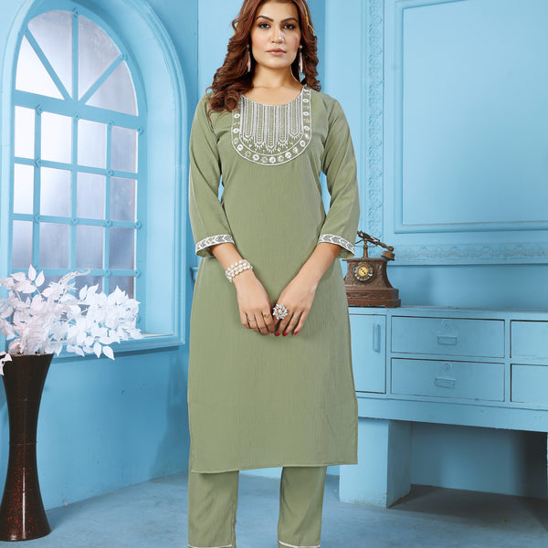 Jyoti Fashion Women's Green Rinkal Cotton Embroidered Designer Kurta with Bottom - Distacart