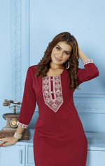 Thumbnail for Jyoti Fashion Women's Maroon Rinkal Cotton Embroidered Designer Kurta with Bottom - Distacart