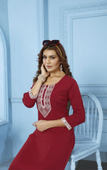 Thumbnail for Jyoti Fashion Women's Maroon Rinkal Cotton Embroidered Designer Kurta with Bottom - Distacart