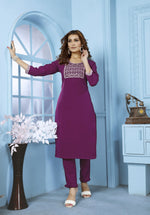 Thumbnail for Jyoti Fashion Women's Wine Rinkal Cotton Embroidered Designer Kurta with Bottom - Distacart