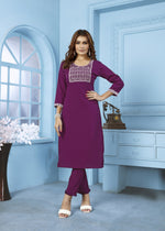 Thumbnail for Jyoti Fashion Women's Wine Rinkal Cotton Embroidered Designer Kurta with Bottom - Distacart