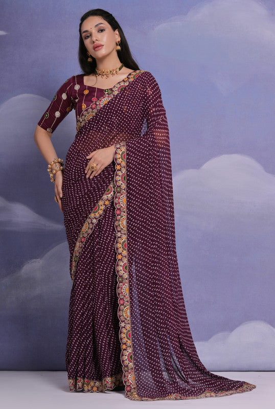 Jyoti Fashion Women's Wine Coding Sequence Georgette Saree with Blouse - Distacart