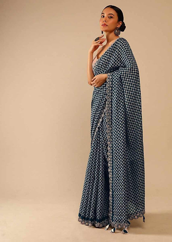 Jyoti Fashion Women's Grey Coding Sequence Chinon Saree with Blouse - Distacart