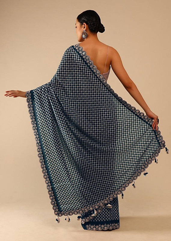 Jyoti Fashion Women's Grey Coding Sequence Chinon Saree with Blouse - Distacart