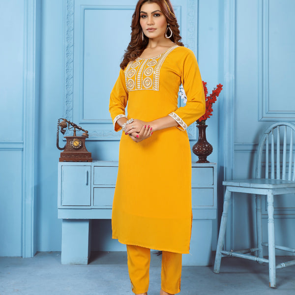 Jyoti Fashion Women's Yellow Rinkal Cotton Embroidered Designer Kurta with Bottom - Distacart