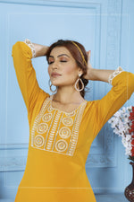 Thumbnail for Jyoti Fashion Women's Yellow Rinkal Cotton Embroidered Designer Kurta with Bottom - Distacart
