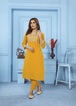Thumbnail for Jyoti Fashion Women's Yellow Rinkal Cotton Embroidered Designer Kurta with Bottom - Distacart