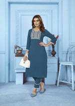 Thumbnail for Jyoti Fashion Women's Teal Rinkal Cotton Embroidered Designer Kurta with Bottom - Distacart