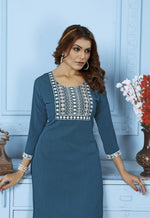 Thumbnail for Jyoti Fashion Women's Teal Rinkal Cotton Embroidered Designer Kurta with Bottom - Distacart