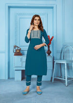 Thumbnail for Jyoti Fashion Women's Teal Rinkal Cotton Embroidered Designer Kurta with Bottom - Distacart