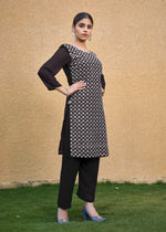 Thumbnail for Jyoti Fashion Women's Coffee Faux Georgette Chikan Embroidery Designer Kurta with Bottom - Distacart
