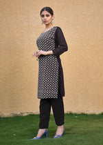 Thumbnail for Jyoti Fashion Women's Coffee Faux Georgette Chikan Embroidery Designer Kurta with Bottom - Distacart