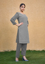 Thumbnail for Jyoti Fashion Women's Grey Faux Georgette Chikan Embroidery Designer Kurta with Bottom - Distacart