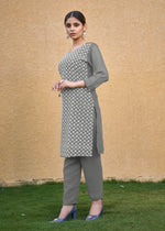 Thumbnail for Jyoti Fashion Women's Grey Faux Georgette Chikan Embroidery Designer Kurta with Bottom - Distacart