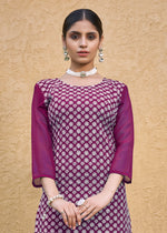 Thumbnail for Jyoti Fashion Women's Wine Faux Georgette Chikan Embroidery Designer Kurta with Bottom - Distacart
