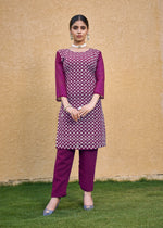 Thumbnail for Jyoti Fashion Women's Wine Faux Georgette Chikan Embroidery Designer Kurta with Bottom - Distacart