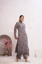 Thumbnail for Jyoti Fashion Women's Grey Faux Georgette Embroidered Designer Kurta with Bottom - Distacart