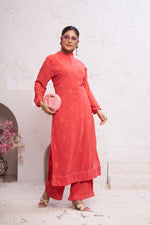 Thumbnail for Jyoti Fashion Women's Orange Faux Georgette Embroidered Designer Kurta with Bottom - Distacart