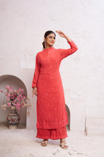 Thumbnail for Jyoti Fashion Women's Orange Faux Georgette Embroidered Designer Kurta with Bottom - Distacart
