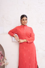 Thumbnail for Jyoti Fashion Women's Orange Faux Georgette Embroidered Designer Kurta with Bottom - Distacart