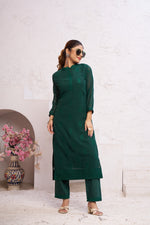 Thumbnail for Jyoti Fashion Women's Bottle Green Faux Georgette Embroidered Designer Kurta with Bottom - Distacart