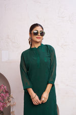 Thumbnail for Jyoti Fashion Women's Bottle Green Faux Georgette Embroidered Designer Kurta with Bottom - Distacart