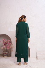 Thumbnail for Jyoti Fashion Women's Bottle Green Faux Georgette Embroidered Designer Kurta with Bottom - Distacart