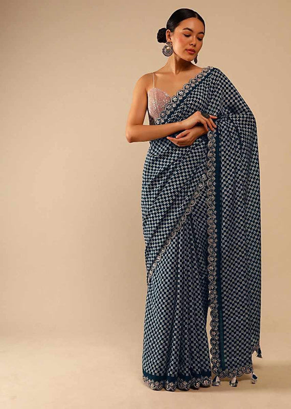 Jyoti Fashion Women's Grey Coding Sequence Chinon Saree with Blouse - Distacart
