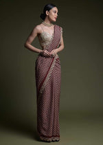 Thumbnail for Jyoti Fashion Women's Wine Coding Sequence Chinon Saree with Blouse - Distacart
